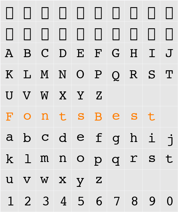 Courier10 Win95BT Character Map