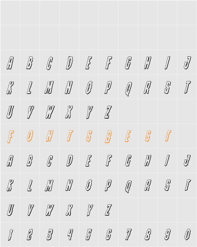 Creepy Crawlers 3D Italic Character Map