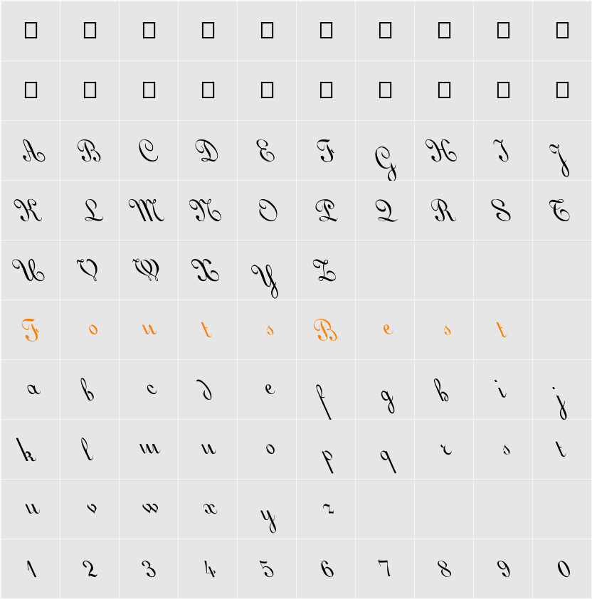 FZ SCRIPT 11 LEFTY Character Map