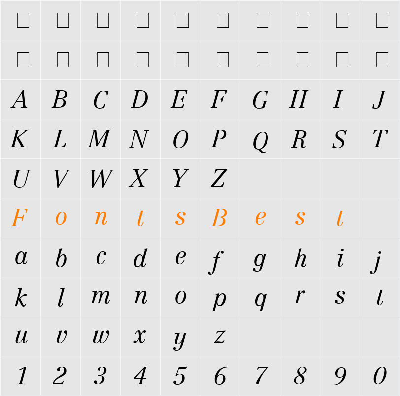 Century Reprise Light SSi Character Map