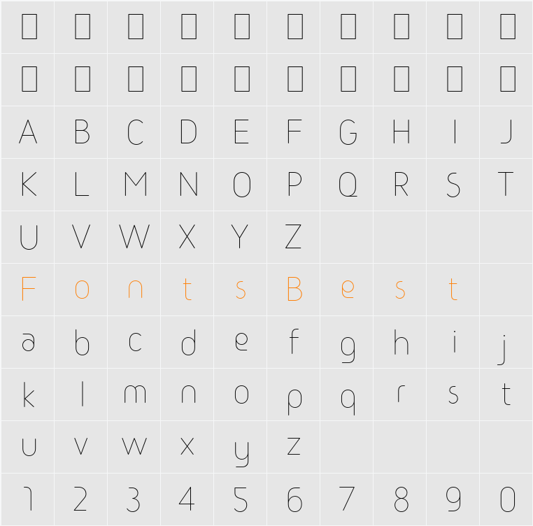 Sary Soft Thin Character Map