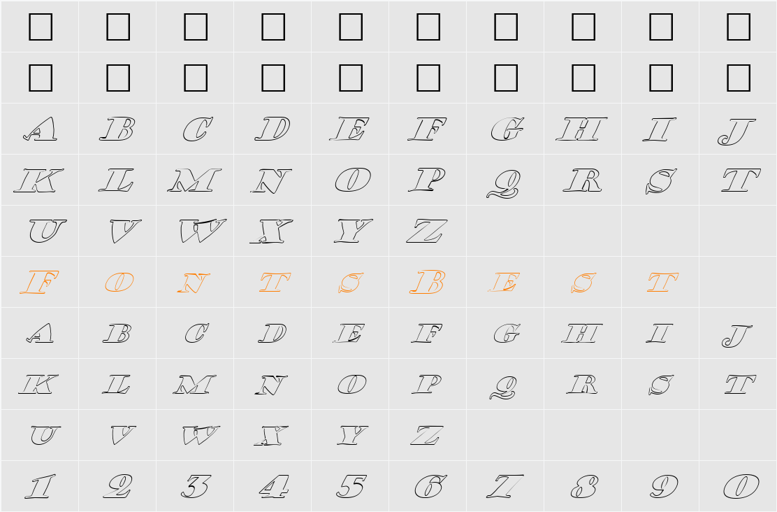 FZ JAZZY 38 HOLLOW ITALIC Character Map