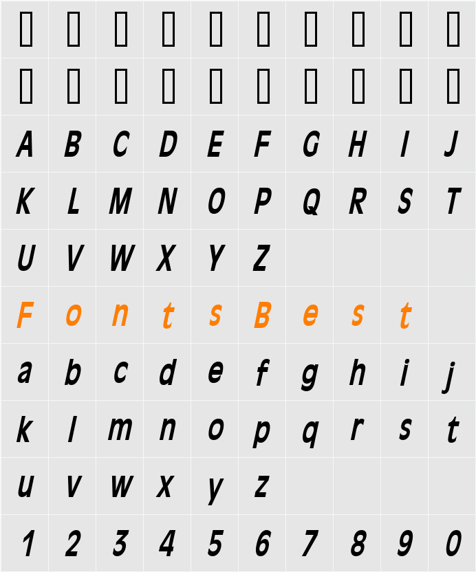 Antiqua 101 Thin Character Map