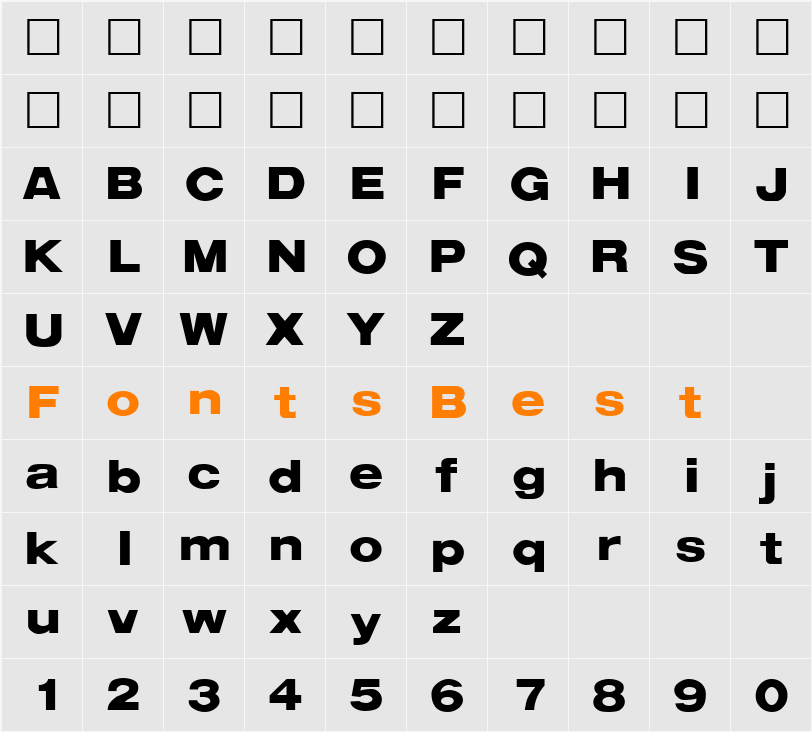 ArenaBlackExtended Character Map