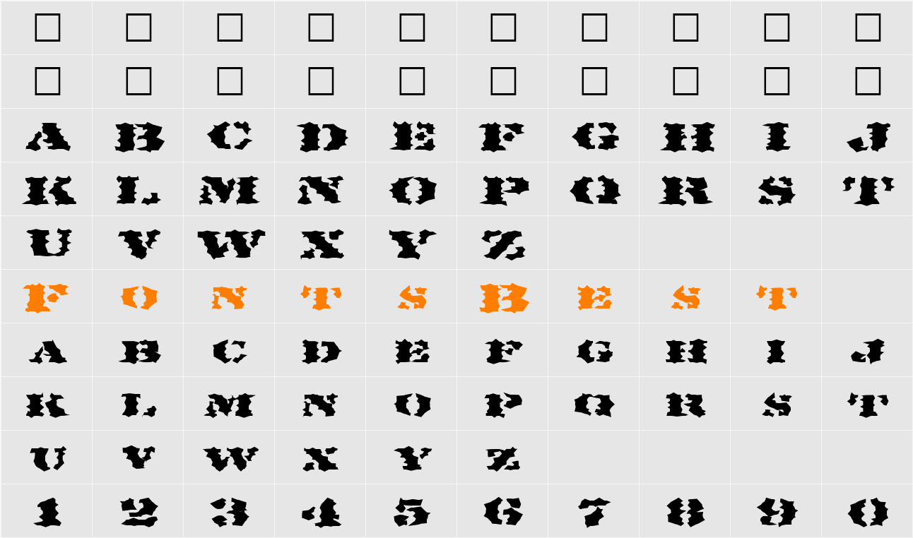 FZ WACKY 19 EX Character Map