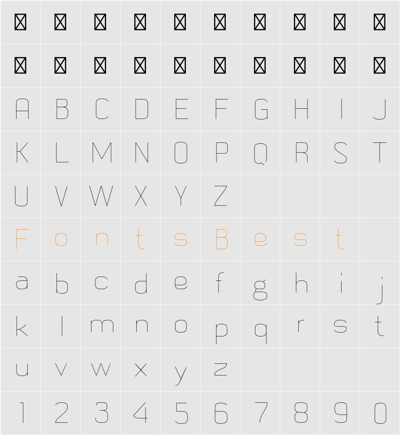 MetricNavy Thin Character Map