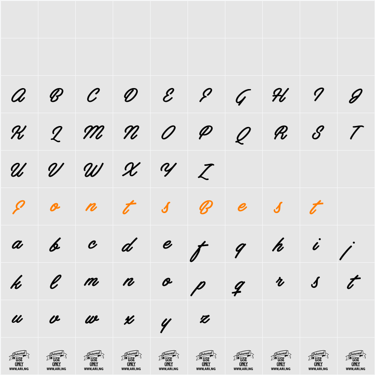 Artely Inks PERSONAL USE Character Map