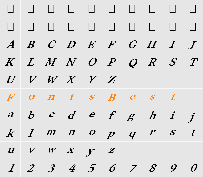 FZ ROMAN 28 ITALIC Character Map