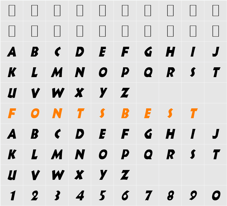 Indy-Condensed Character Map