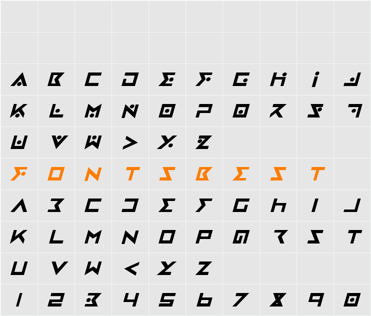 Iron Cobra Bold Italic Character Map