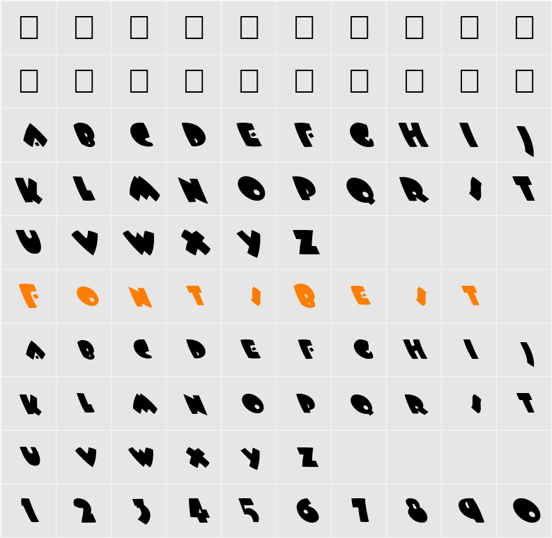 FZ JAZZY 9 LEFTY Character Map