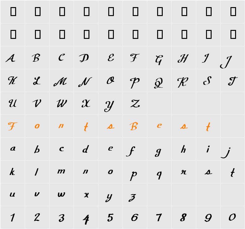 CF Calligraphia Character Map