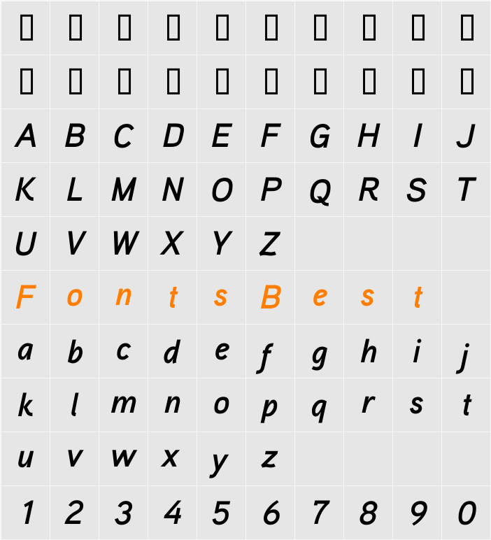 Aaux ProBold Italic Character Map