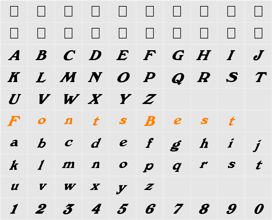 FZ ROMAN 12 ITALIC Character Map