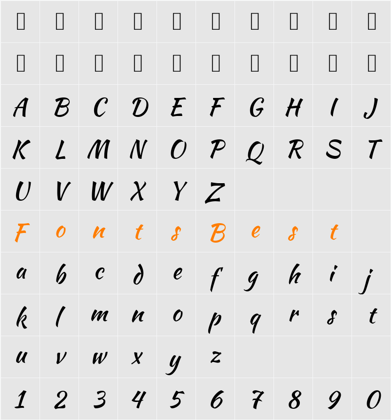 Sweet Mavka Script Character Map