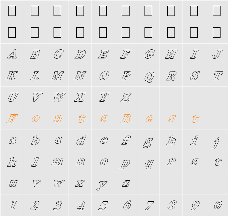 FZ ROMAN 32 HOLLOW ITALIC Character Map