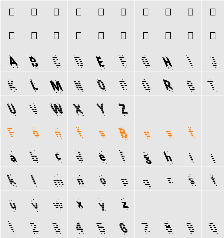 FZ UNIQUE 9 STRIPED LEFTY Character Map