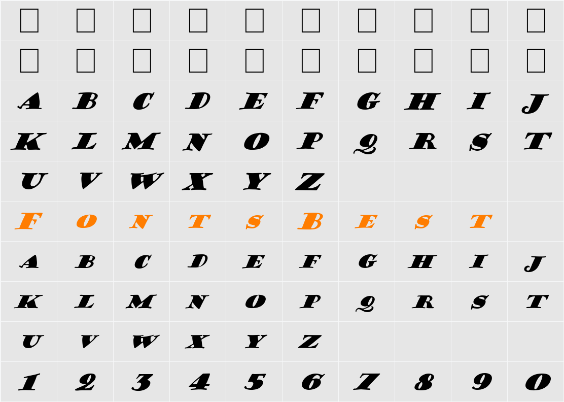 FZ JAZZY 38 ITALIC Character Map