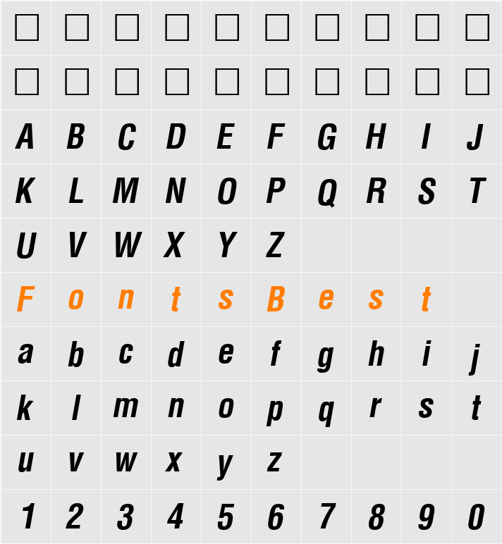 AGLettericaCondensed Character Map