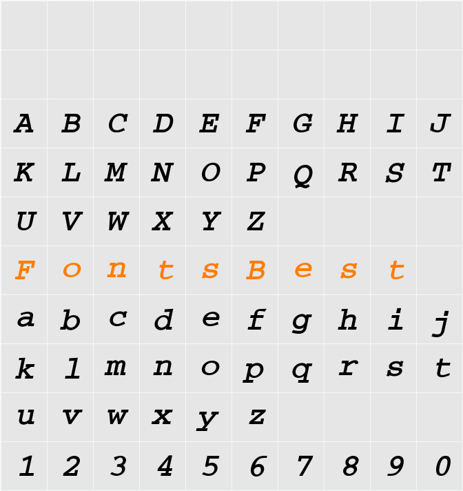 Carrier Bold Oblique Character Map