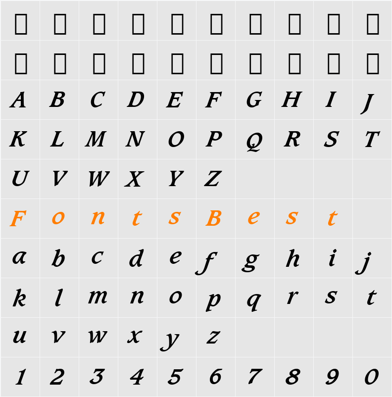 Caxton Bk BT Character Map