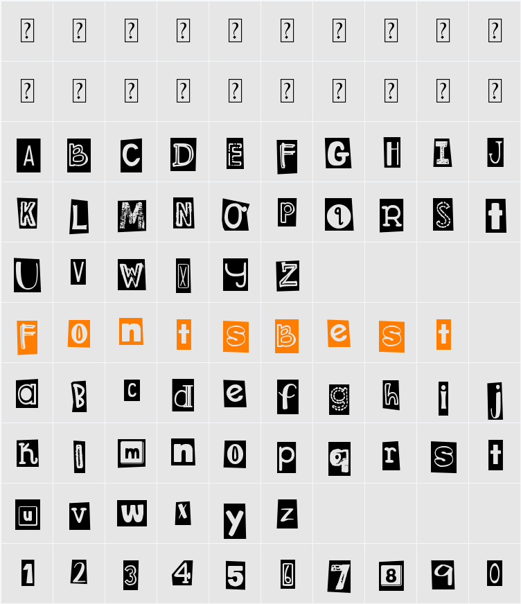 DJB Ransom Note Clipped Character Map