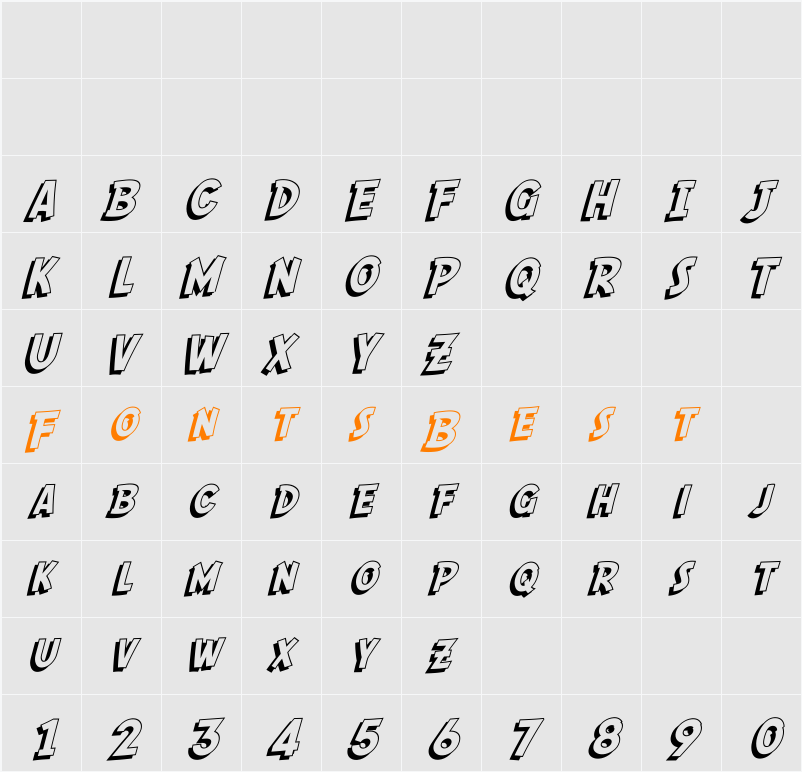 SF Comic Script Shaded Character Map