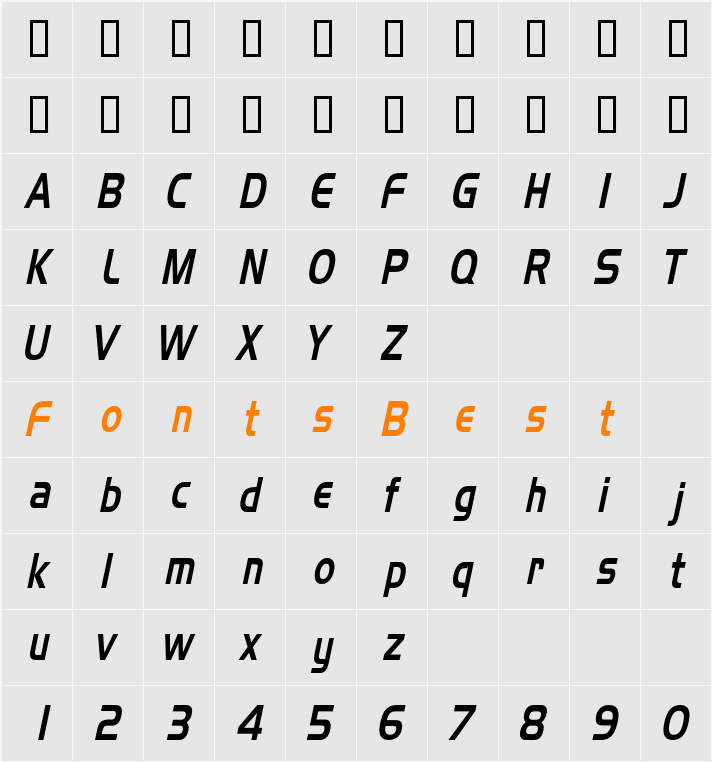 AeroCondensed Character Map