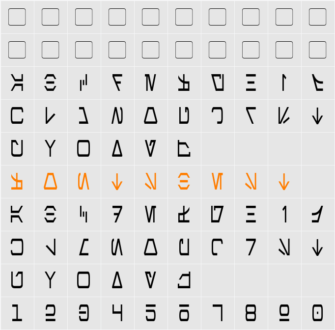 Aurebesh Condensed Character Map