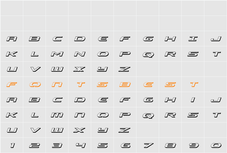 Alpha Men 3D Italic Character Map