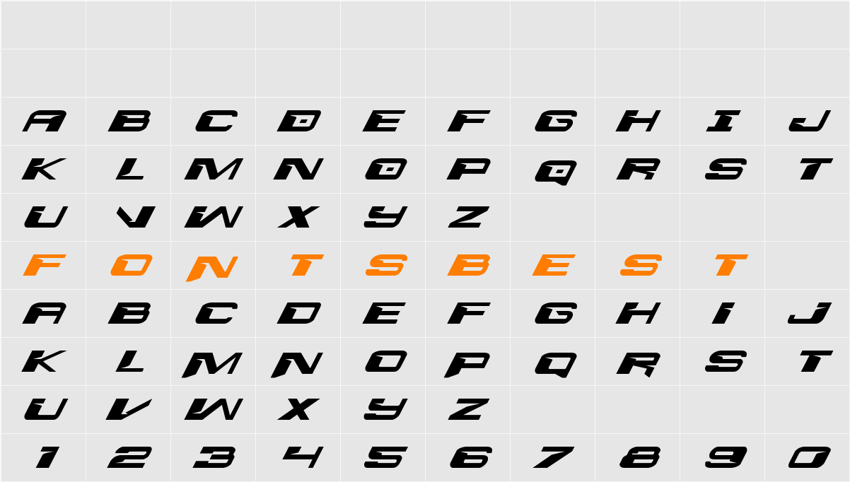 Interdiction Expanded Italic Character Map