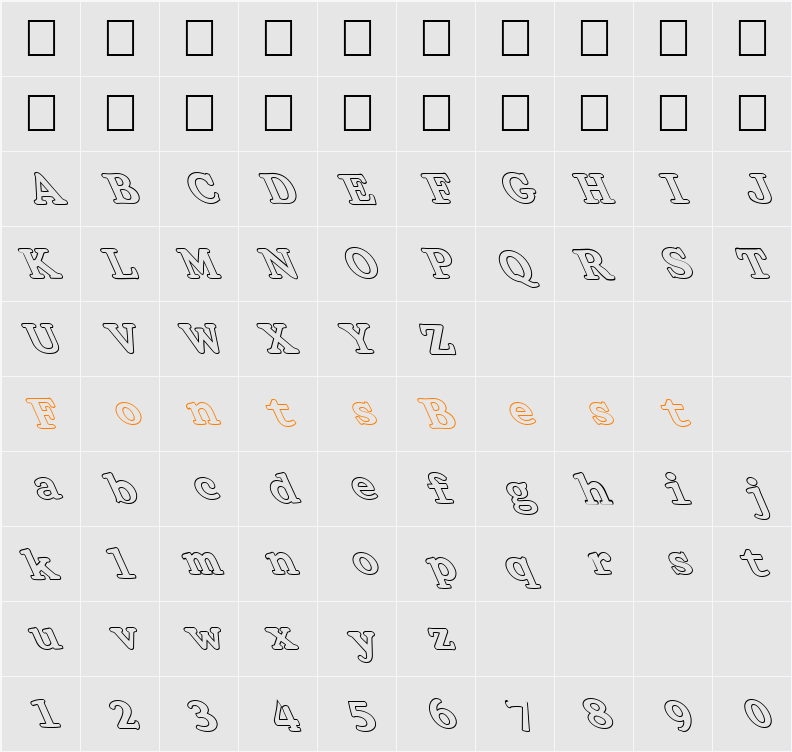 FZ ROMAN 32 HOLLOW LEFTY Character Map