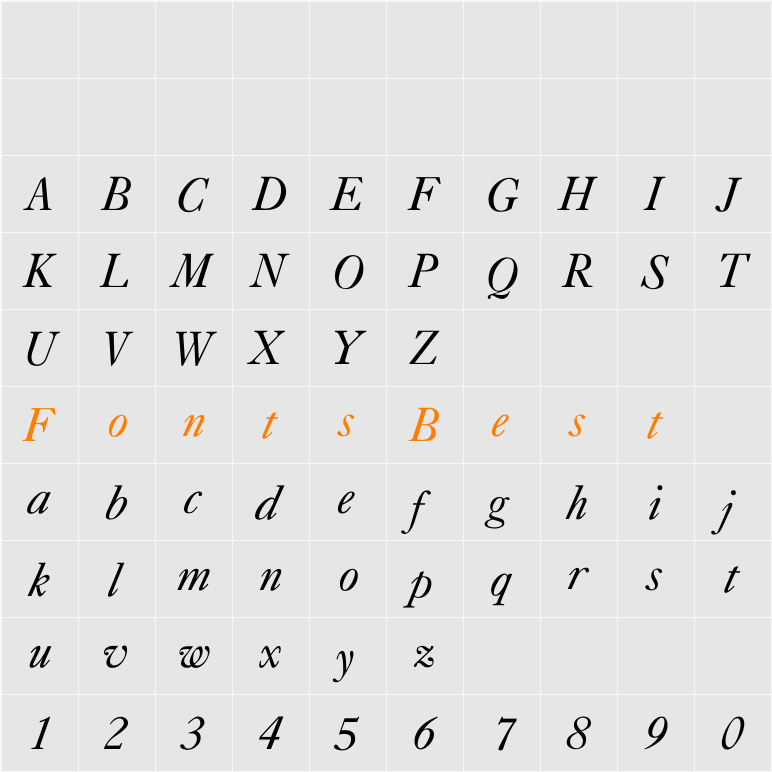 Caslon-Italic Character Map