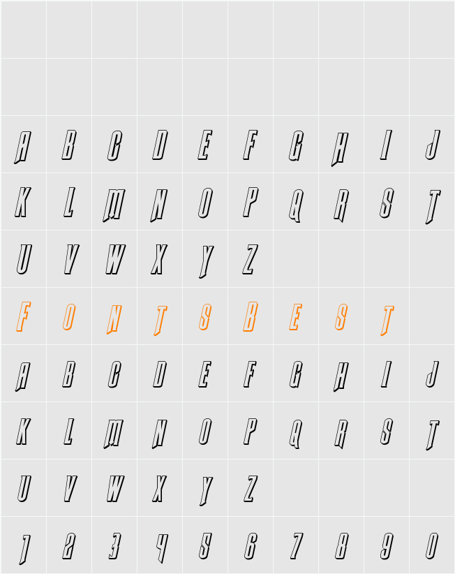 Butch & Sundance 3D Italic Character Map