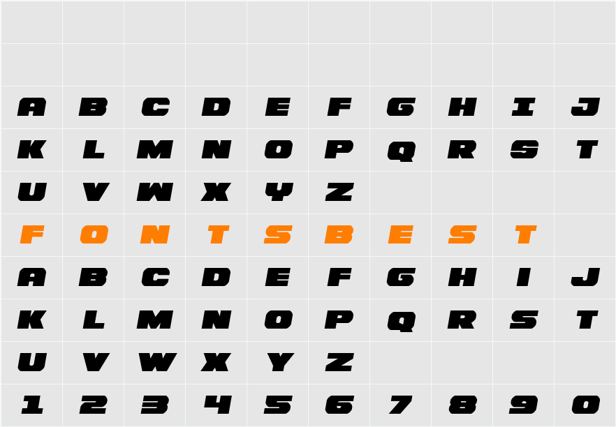 Bummer Semi-Italic Character Map