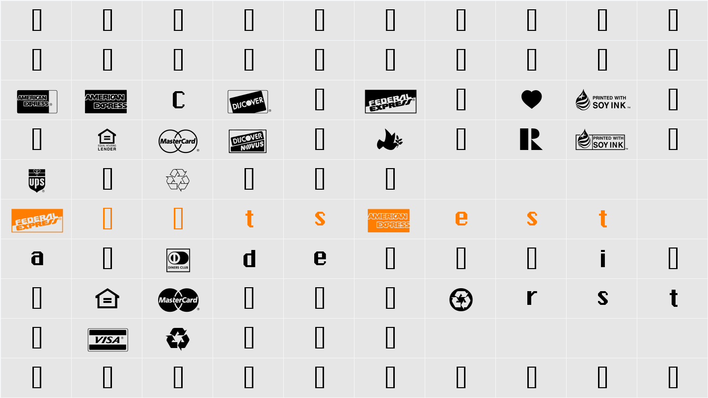 Credit Cards Character Map