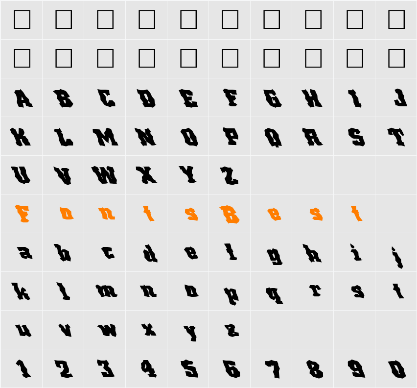 FZ WACKY 68 LEFTY Character Map