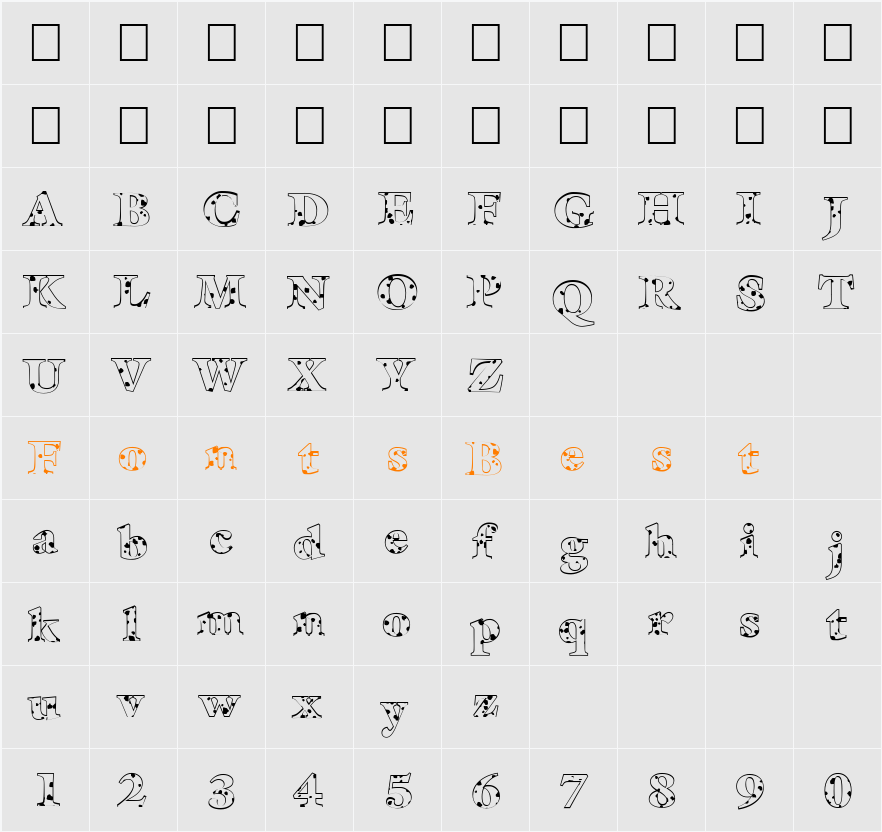 FZ ROMAN 25 SPOTTED Character Map