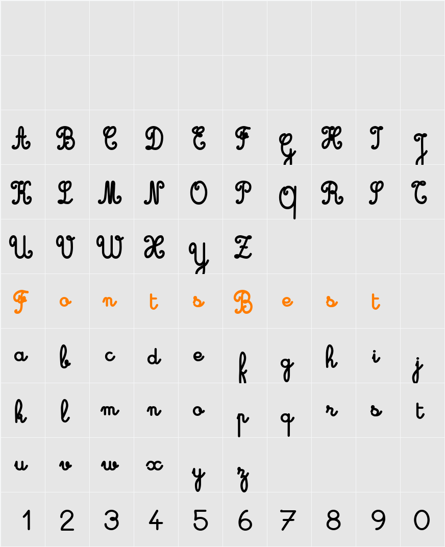 Cursive standard Character Map