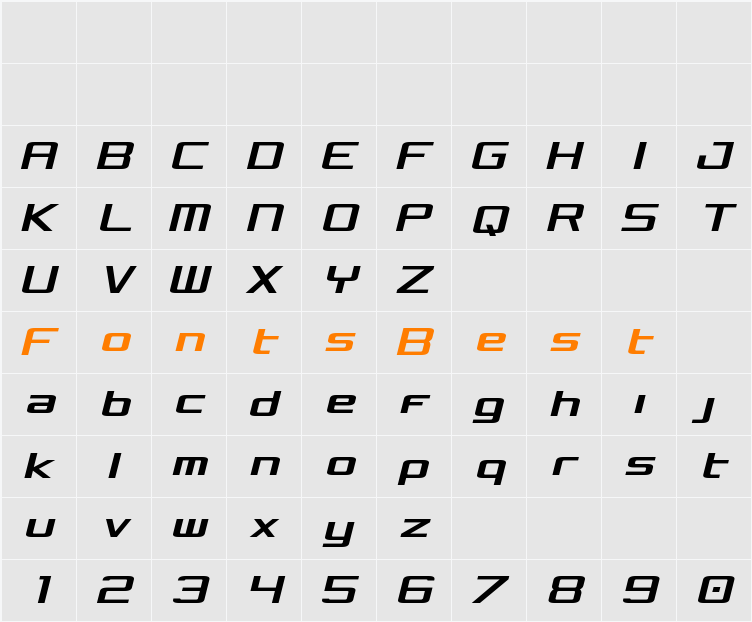 Concielian Condensed Semi-Italic Character Map