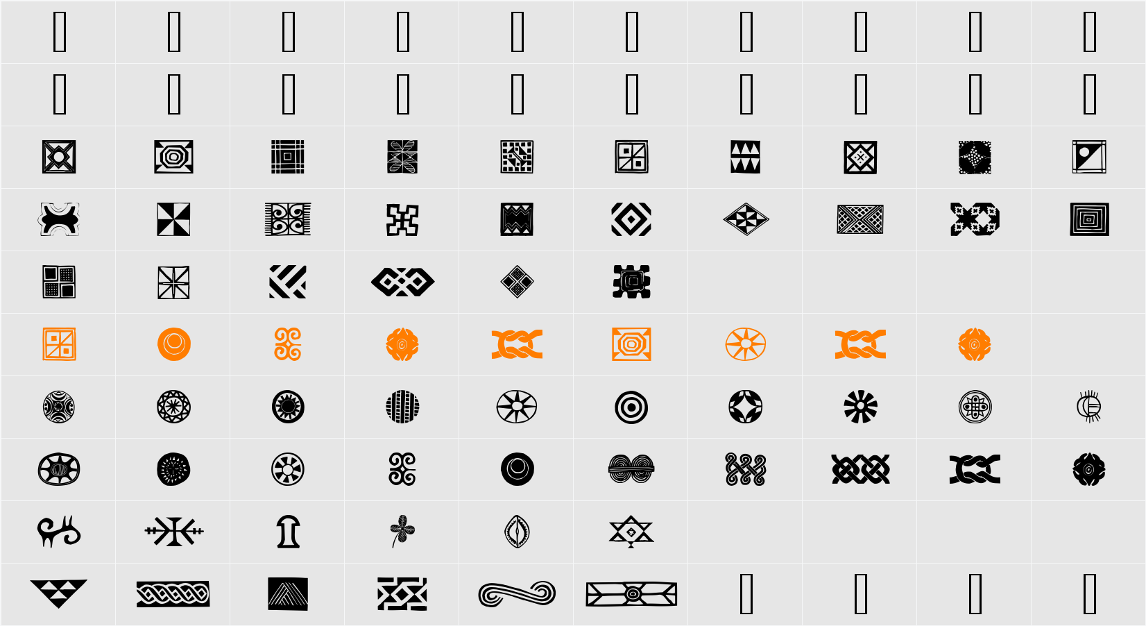 AfricanOrnamentsOne Character Map