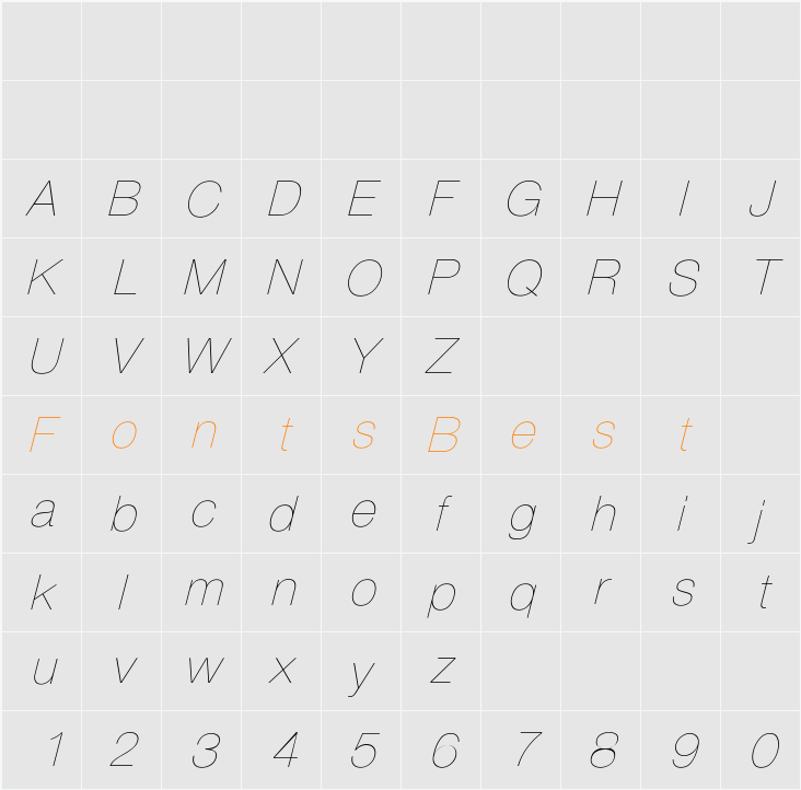 HelveticaObl-Th Character Map