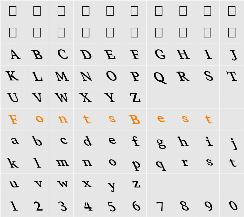 FZ ROMAN 28 LEFTY Character Map