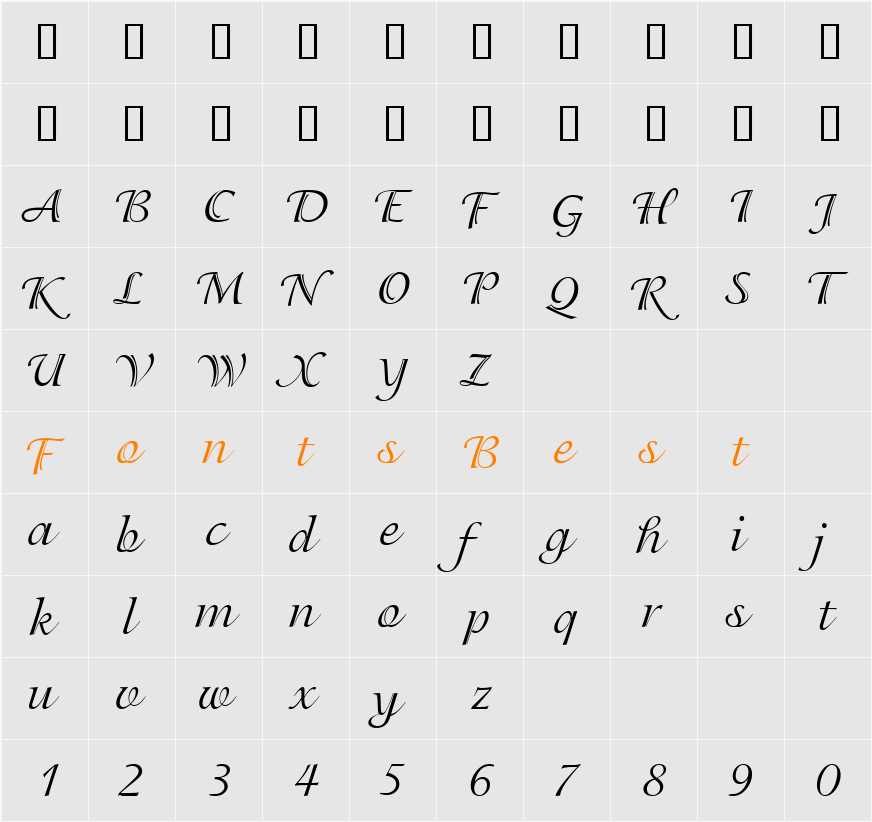 Isadora ICG Character Map