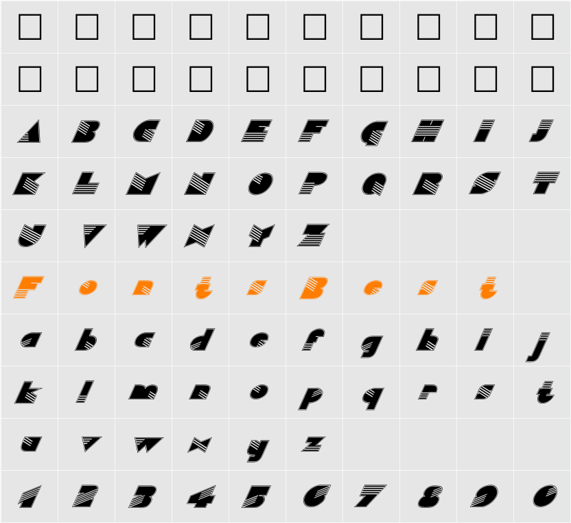 FZ UNIQUE 11 CONTOUR ITALIC Character Map