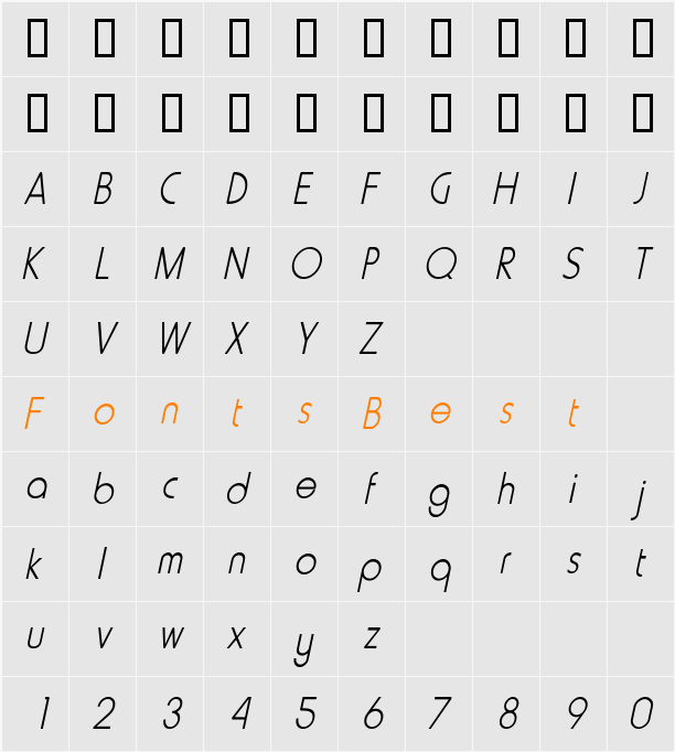 Metro-Condensed Character Map