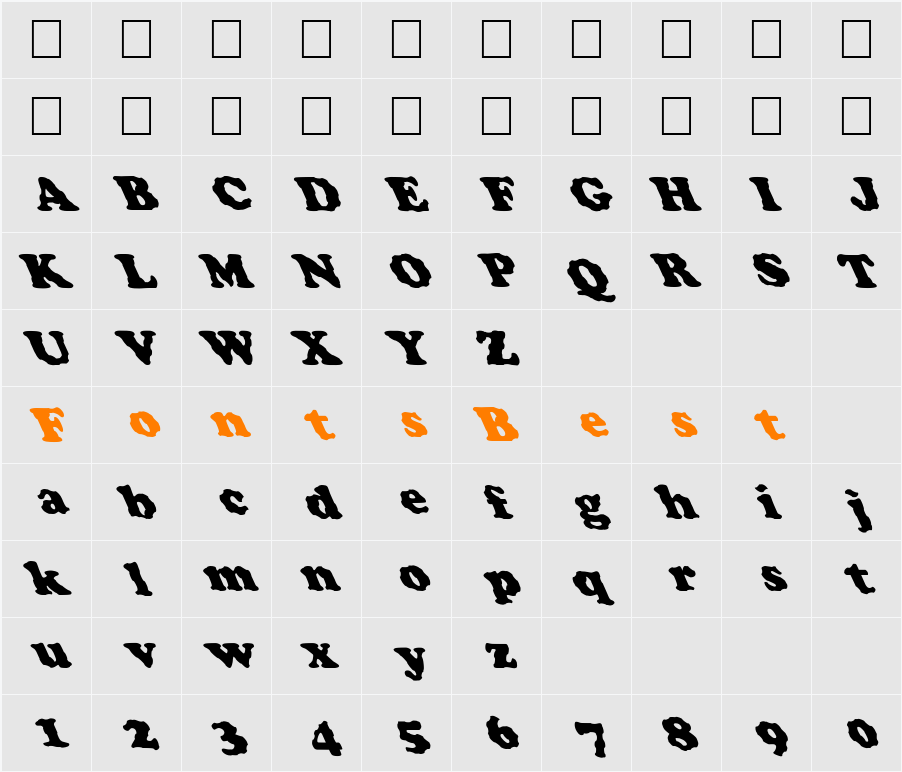 FZ ROMAN 4 WAVEY LEFTY Character Map