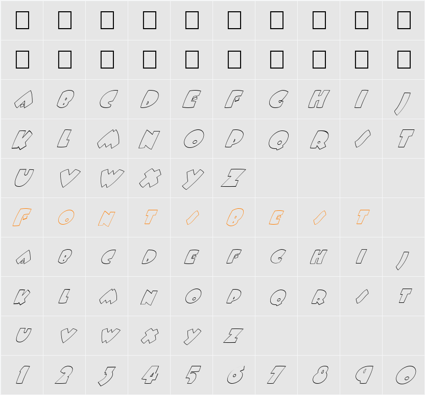 FZ JAZZY 9 HOLLOW ITALIC Character Map