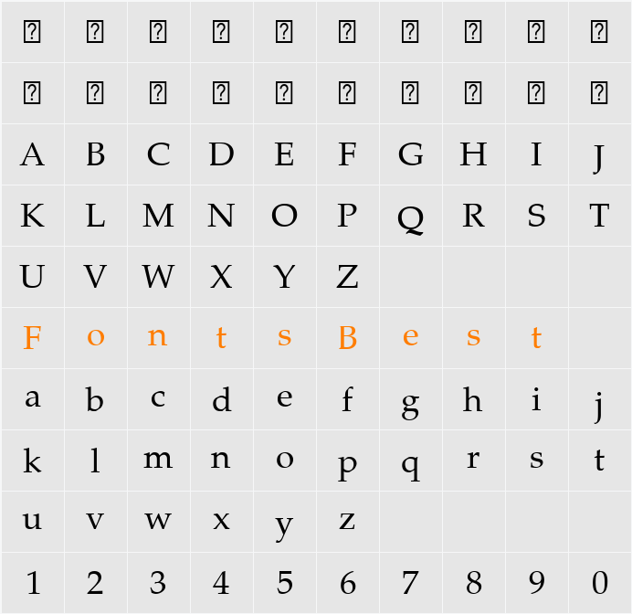 ASVCodar LT Light Character Map