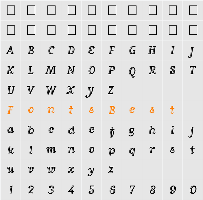 MatrixInlineScriptLining Character Map